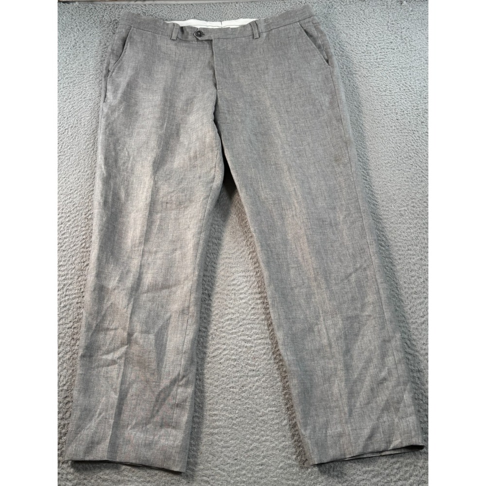 Hawes And Curtis‎ 1913 Pants Men 36x29 Gray 100% Linen Slacks Trouser Italy